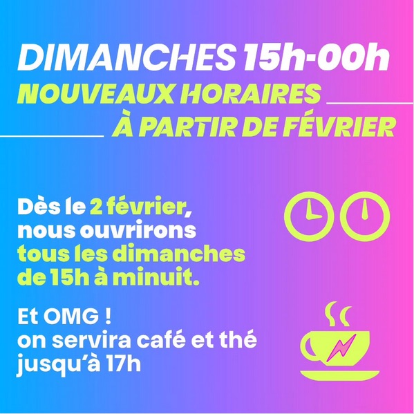 Ouvert 15h-minuit • Agenda