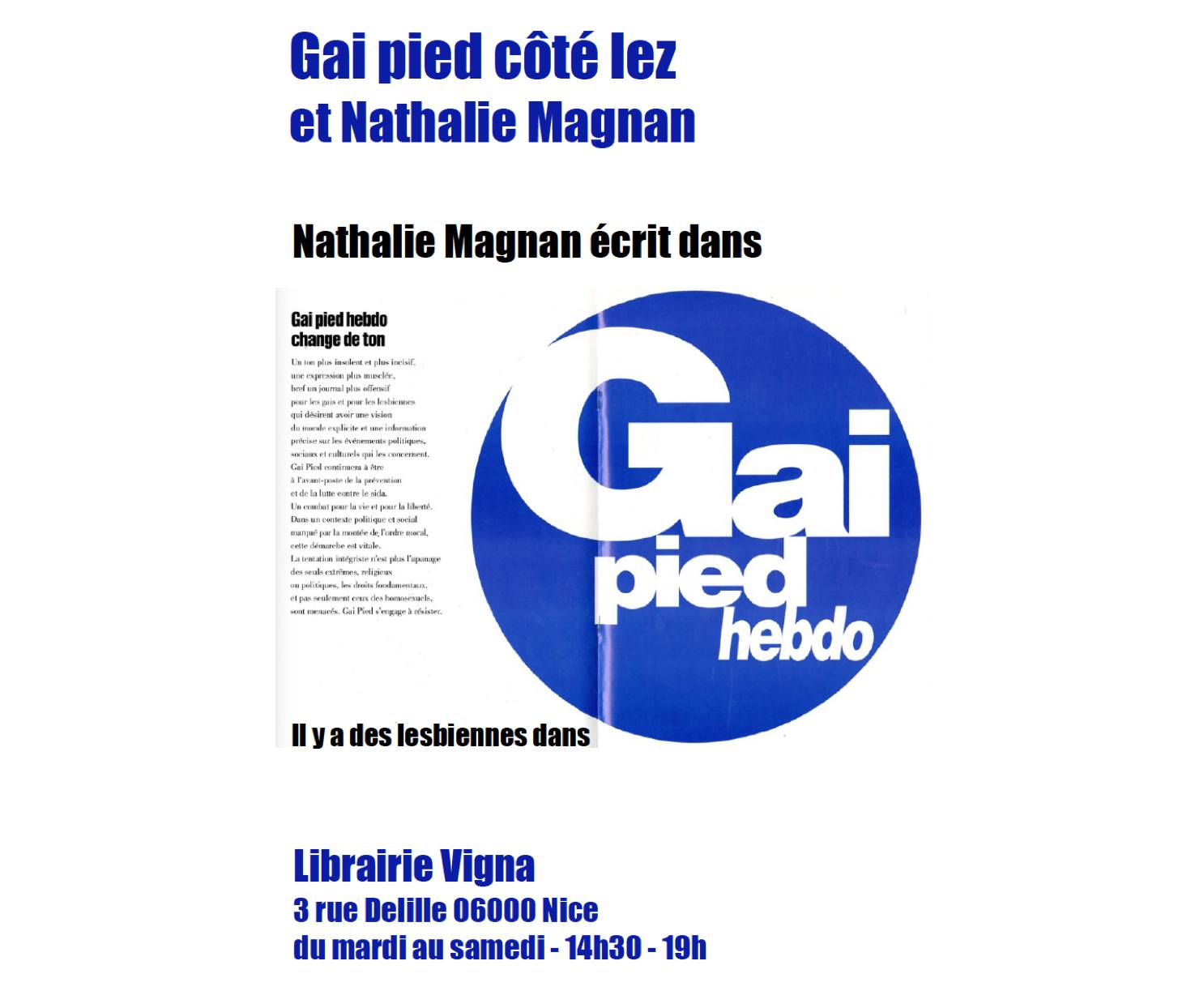 Rencontre "Gai Pied côté Lez et Nathalie Magnan"