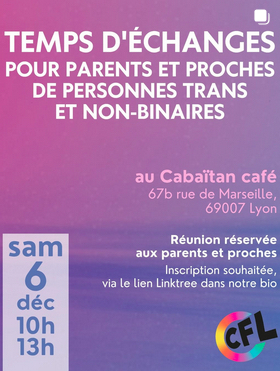 Temps d’échange et de discussion pour les proches et les parents de personnes trans et non-binaires